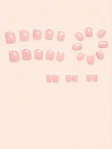 24pcs Short Square Press-On Gel Nail Kit, Classic Minimalist French Manicure Design, Suitable For Women And Girls. The Set Includes 1 Adhesive Sticker Sheet And 1 Mini Jelly Gel Strip. Nail Supplies Are Randomly Shipped. Nails - White - View 2