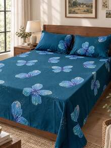 1pc Bed Sheet - 100% Lightweight Polyester Fabric, Butterfly Print Bed Cover, Breathable Bedding, Cute Bedroom Decor Bed Cover - Multicolor - View 2