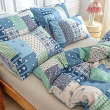 2/3pcs Boho Floral Patchwork Duvet Cover Set, Soft Brushed Polyester With Bow Print, Zipper Closure, Machine Washable, Water-Washed Denim Blue, All-Season Use For Bedroom/Home, Perfect Gift For Women & Teens - Blue and White - View 8