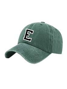 1件兒童26字母復古水洗棒球帽，中性款Dad Hat，可調節卡車司機帽，適合戶外、日常穿著，防紫外線 - 墨綠色 - 查看 9