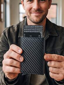 Carbon Fiber Men's Ultra-Thin Wallet - RFID Blocking Minimalist Front Pocket Credit Card Holder With Automatic Card Ejection And Cash Clip, Wallet, Card Holder, Photocard Holder, Purse - Multicolor - View 5