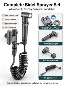 Stainless Steel Toilet Handheld Bidet Sprayer Kit, 2M Flexible Stretch Spring Hose, Adjustable Water Pressure, Multi-Purpose Bathroom Cleaning Spray Gun - A - View 3