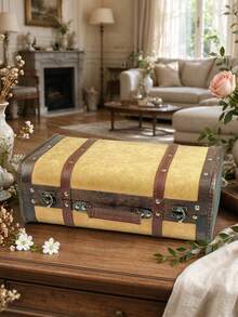 Vintage Wooden Storage Box Decorative Antique Leather Treasure Chest Retro Home Decor Photography Prop Keepsake Organizer Box - Yellow - View 10