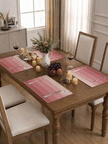 4pcs/6pcs Ombre Tablecloth, Modern Living Room & Dining Table Decor Placemats, Washable, Kitchen Table Mats, Heat Resistant Table Decoration, Suitable For Home Party, Camping Outdoor Dining Table Decor, Coffee Table, Spring & Summer Home Decor - Pink - View 5
