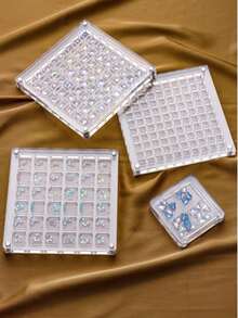 2/1pc 64-Grid/100-Grid Acrylic Nail Rhinestone Storage Box, Double-Sided Round & Square Display Box, Magnetic Nail Accessory Organizer Tool Empty Box, Rhinestones Not Included - Clear - View 5