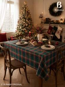 Red & Green Plaid Christmas Tablecloth, Vintage Farmhouse Style Dining Tablecloth, Holiday Decor Tablecloth, Suitable For Christmas Dinner Party - Multicolor - View 9