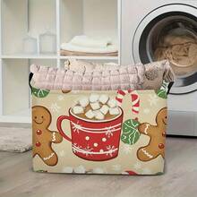 1PC Christmas Gingerbread Man Storage Basket With Handles, Fabric Storage Bin, Home Organizer Basket, Holiday Desktop Decor Storage Box, Christmas Decorations, Winter Home Organization, Festive Kitchen Counter Shelf Decor, Gift For Friends - Multicolor - View 4