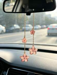 Alloy Cherry Blossom Car Hanging Ornament, Cute Flower Rearview Mirror Pendant, Premium Women's Car Interior Accessory - A - View 7