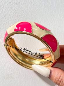 Y2K Chunky Stackable Resin Bracelet Set, Bright Pink Contrast Gold-Plated Wide Band Personalized Bracelet, Women's Party Outfit Jewelry - Multicolor - View 15