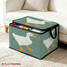 1pc Open Storage Bin Pixel White Goose Print Rectangular Laundry Basket, Pixel Style Animal Theme Foldable Fabric Storage Basket With Handle, Suitable For Bathroom, Bedroom, Laundry Room Home Organization - A - View 6