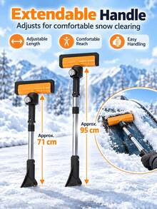 1pc 3-In-1 Telescopic Snow Brush And Ice Scraper, 360° Rotating Detachable Snow Brush With Adjustable Extendable Handle, Winter Car Snow Removal Tool For Car Windshield, Suitable For Cars, SUVs, Trucks And Sedans - A - View 3