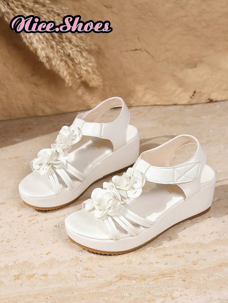 Women's New Woven Double Strap Wedge Bow Decor Peep Toe Sweet Platform High Heel Sandals