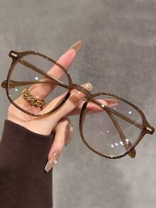 1pc Brown Square Decorative Glasses, Non-Prescription, Women's Street Fashion, Suitable For Daily Wear And Social Outings - Clear - View 6