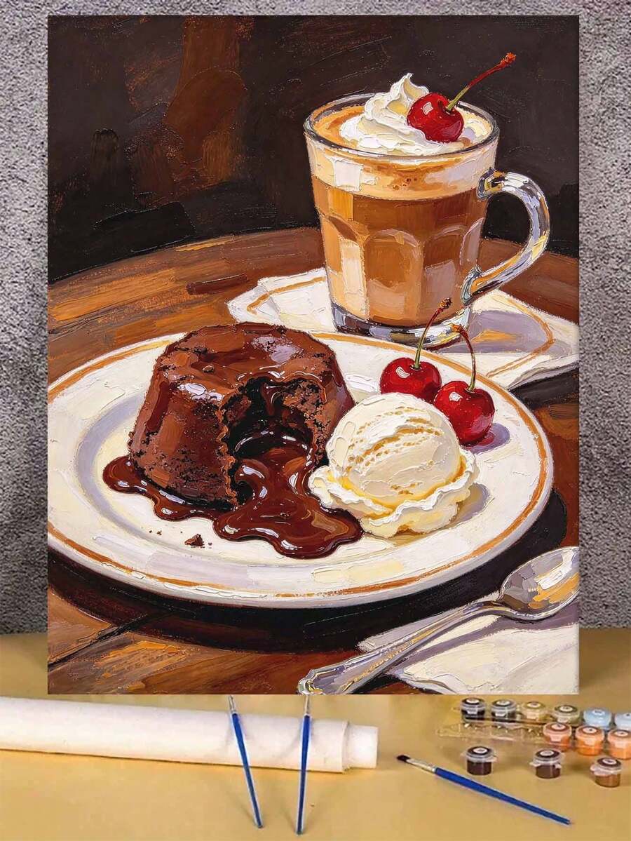 Adult & Beginner Digital Oil Painting Kit, Exquisite Desserts, Easy Acrylic Painting Supplies (Includes Brushes & Paints), Suitable For Home Decor, Ideal Gift For Holiday.