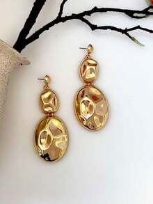 1 Pair Exaggerated Hammered Asymmetrical Oval Patchwork Drop Earrings, Fashion Versatile - Earring - View 4