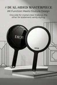Dior Cannage Handheld Makeup Mirror, Classic Quilted Pattern, Star Charm Pendant, Luxury Hand Mirror For Daily Makeup & Gift - Black - View 5
