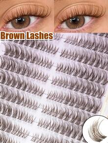 216pcs Brown Thin Dense False Eyelash Clusters, Long Voluminous Lash Tips, Create Mysterious Halloween Eye Makeup Effect, DIY Design With Self-Adhesive, Suitable For Witch Cosplay, Theme Night Events And Festive Occasions - D - View 9