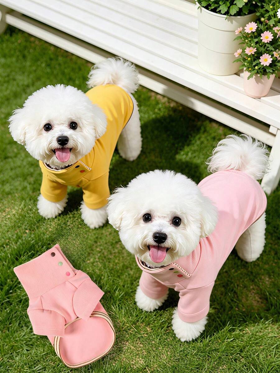 1PC Pink/Yellow Lapel Pet Clothes Fashionable And Casual Winter Warm Pullover Suitable For Small And Medium Sized Cats And Dogs - Multicolor - View 1