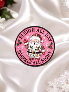 1pc Cute Christmas Style Metal Pink Snowflake Holly English Quote Round Santa Claus Brooch Men's Christmas Backpack Jacket Decoration Gift - Multicolor - View 4