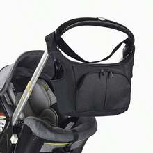 Multifunctional Stroller Storage Bag, Stroller Accessory, Baby Care Organizer, Multi-Pocket, Metal Hook, Universal Shoulder Strap, Daily Outings - Black - View 3