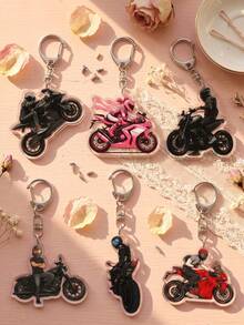 1pc/6pcs Cool Motorcycle Riders & Superbike Aesthetic Acrylic Keychains, Black Street Bike Rider, Cruiser Motorcycle Rider, Rearview Mirror Sport Bike Rider & Red Racing Bike Rider Shaped Pendant, Backpack & Car Key Accessories, Gifts For Motorcycle Enthusiasts & Riding Friends - Multicolor - View 2