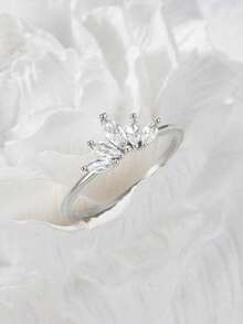 1pc Exquisite Zirconia Ring, Elegant & Minimalist, Women's Ring, Beautiful Jewelry Gift For Mother's Day - Silver - View 4