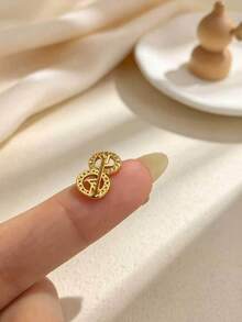 Elegant Hollow Rhinestone Mini Hoop Earrings, Gold & Silver Dual Color, Suitable For Daily, Commute And Date Occasions - Small V Letter Stud Earrings - View 1