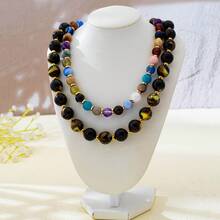 Vintage Color-Block Mixed Colorful Beaded Necklace, Niche Design Natural Stone Layered Collarbone Chain Accessory - Multicolor - View 5