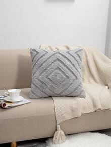 1pc Grey Faux Rabbit Fur Pillow Case, Embossed Geometric Rhombus Stripe Soft Skin-Friendly Cushion Cover, Solid Color Minimalist Decorative Pillowcase, Suitable For Sofa, Bedroom, Living Room, Minimalist Retro Home Decor, Warm And Cozy Pillow Cover, Pillow Insert Not Included - Multicolor - View 7