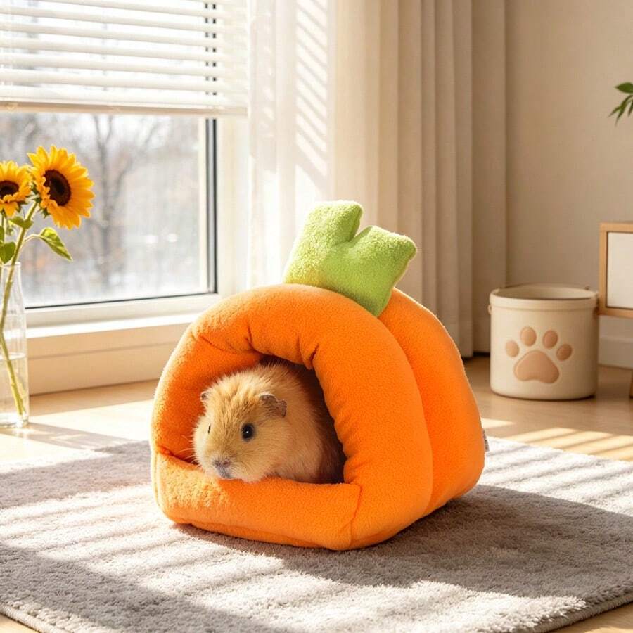 ITANDME Guinea Pig Hideout, Carrot-Shaped Hamster Hideout, Cute Winter Small Animal Bed Small Animal Hideout For Guinea Pigs, Hamsters, Rats