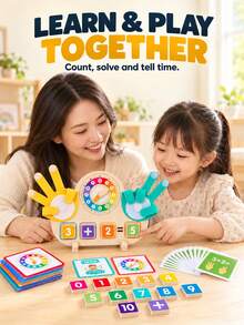 Wooden Finger Counting Toy With Teaching Clock, Math Learning Board, Addition And Subtraction Cards For Kids Ages 3+ - Multicolor - View 11