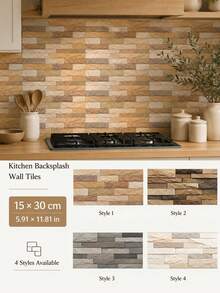 SUPSTICKER 12pcs Thick Crystal Stone Wall Tiles, Self-Adhesive Waterproof Splash-Proof Stickers, 4 Styles Available, 15x30cm, Suitable For Kitchen And Bathroom - 12pcs - View 2