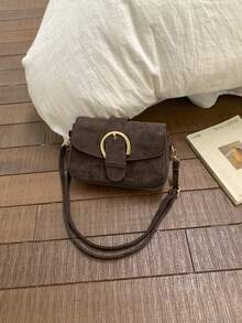 Korean Style Vintage Small Square Handbag Women's New Fashion Lock Clasp Shoulder Bag Commuter Crossbody Bag - Coffee - View 3