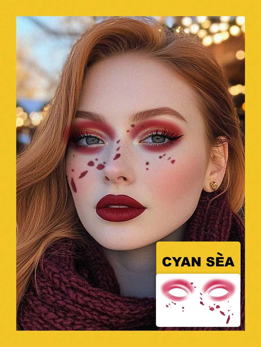 1pc Temporary Tattoo Sticker Cosplay Party Red Drip Blood Spot Face Art Pattern, Realistic Tattoo Design, Suitable For Daily Wear, Bachelorette Party Favors, Music Festivals, Games, Graduation Gifts, Lasts 3-5 Days