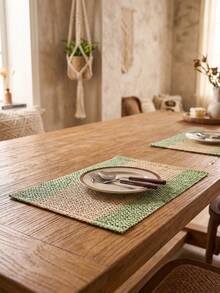1/2/4/6/Pcs American Country Vintage Minimalist Style Striped Woven Placemats Kitchen Decor Napkins Rectangular Coffee Table TV Cabinet Tablecloth Holiday Party Birthday Party Table Decor Wedding Farmhouse Decor All Seasons - Green - View 4