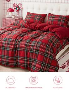 2/3pcs Red Plaid Print Duvet Cover Set (1 Duvet Cover + 1/2 Pillowcases, Duvet Insert Not Included), Fashion Decorative Bedding, Bedroom Dorm Essential - Multicolor - View 7