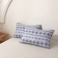 Bộ vỏ chăn duvet phong cách Bohemian 2/3 món, họa tiết tam giác hình học màu xanh và be với bề mặt giả giặt, vải polyester dày 110g, khóa kéo, thoáng khí, cho phòng ngủ và phòng khách, quà tặng ngày lễ hoàn hảo - Màu xanh bụi bặm - Xem 5
