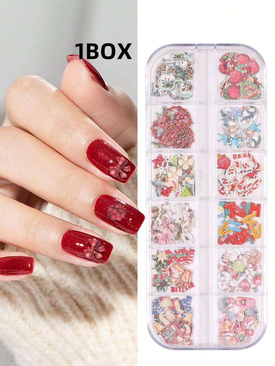 1 Box Christmas Resin Wood Pulp Nail Art Decals, Christmas Element Nail Stickers - Multicolor - View 1