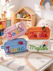 1pc Customized Name Pencil Case, Personalized Pencil Pouch, Pink Cute Large Capacity Student Pencil Box, Handmade Pencil Bag, Back To School Gift For Girls And Boys, Birthday Gift, Cute Style - Multicolor - View 4