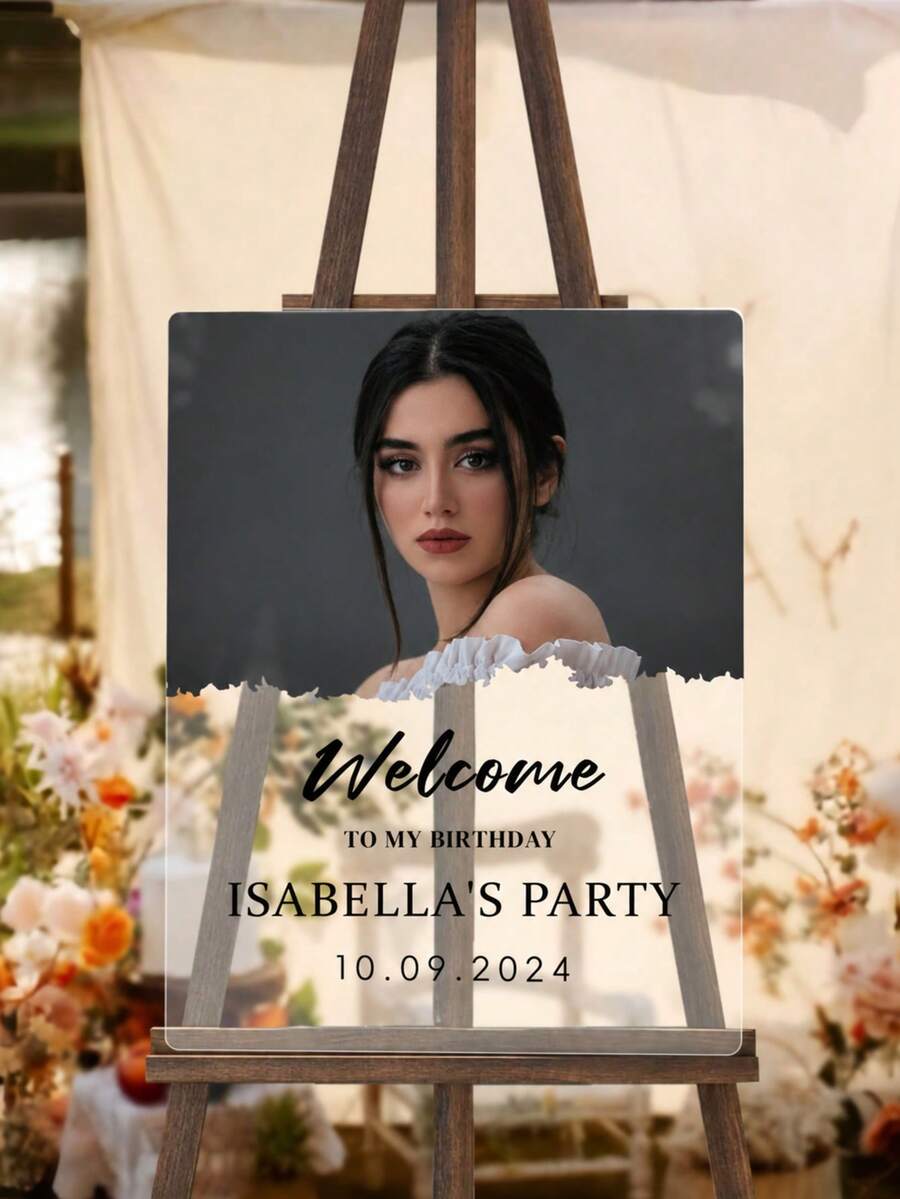 Custom Acrylic Welcome Sign, Personalized Photo & Text Guest Sign-In Board, Multiple Sizes Arch-Shaped Signage, Entrance & Reception Area Decor, Suitable For Birthday, Theme Party & Wedding; Indoor & Outdoor Use, Ideal For Graduation, Christmas, Halloween, Valentine's Day, Mother's Day And Other Occasions - Multicolor - View 1