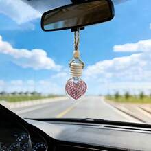 1 Piece Of Diamond Heart Shaped Glass Perfume Bottle Car Rearview Mirror Pendant, Jute Rope Car Perfume Pendant, Luxury Shiny Heart Shaped Car Perfume Pendant - Diamond Heart Perfume Bottle Pendant - View 3