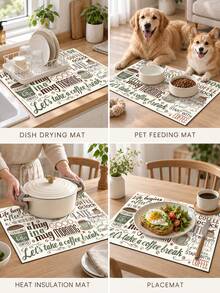 1PC Beige Brown Green Coffee Slogan Letter Collage Print Diatomaceous Earth Kitchen Drain Mat, Vintage Absorbent Dish Drying Mat, Coffee Bar Mat, Coffee Machine Mat, Kitchen Decor, Suitable For Coffee Bar Decoration, Kitchen Countertop, Coffee Corner, Drain Tray, Pet Food Mat, Heat Insulation Mat - Multicolor - View 6