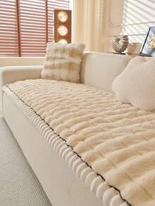 1pc Thick Faux Rabbit Fur Winter Warm Pet Sofa Cushion Cover, Non-Slip, Dirt-Resistant, Scratch-Resistant, Machine Washable, Warm And Comfortable, Suitable For Cats And Dogs, Pet-Friendly Home Decor Sofa Pad - Beige - View 7