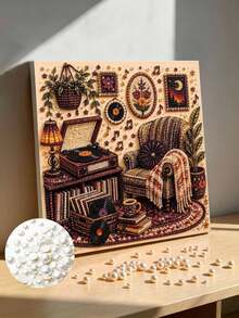 Thanksgiving Vintage Record Player Corner Pearl Art DIY Kit With Frame, Beaded Mosaic Wall Decor - A - View 1
