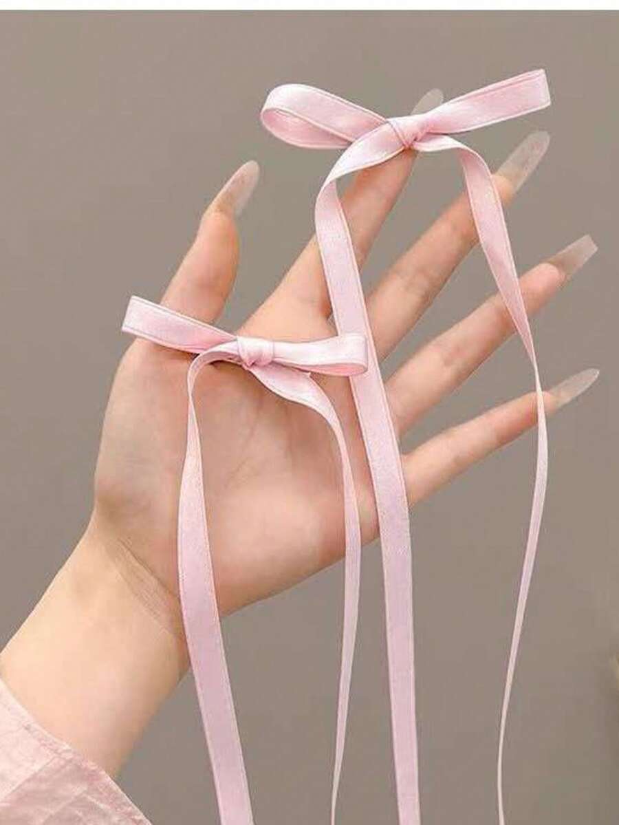 2 buah Jepit Rambut Pita Minimalis Warna Polos untuk Wanita - Baby Pink - View 1