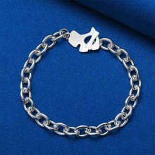 1pc 925 Sterling Silver Plated Cute Puppy Bone Bracelet For Women, Charming Wedding Party Fashion Gift Accessory - Silver - View 3