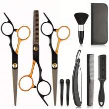 Black & Gold Stainless Steel Hair Cutting Scissors Set, Professional ...