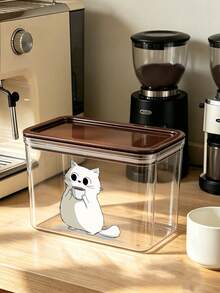 Cute White Kitten Coffee Pattern Coffee Capsule Storage Box, Sealed Plastic Jar, Large Capacity,Multi Functional Storage Box, Dustproof And Moisture-Proof, Kitchen Countertop Coffee Area Storage Box, Decoration, Kitchen Countertop Storage - Multicolor - View 13