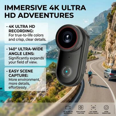 4K Ultra HD Action Camera 140° Wide Angle Lens Portable Wearable Cycling Recorder Outdoor Anti-Shake Video Camera Vlog Shooting Head-Mounted Digital Camcorder
