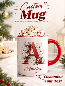 1/2/4pcs Personalized Christmas Mug, Custom Name Or Initial Coffee Mug, Holiday Mug For Coffee, Tea & Hot Chocolate, Christmas Gift For Family, Friends, Couples & Coworkers, Reusable Ceramic Mug - Normal - View 2